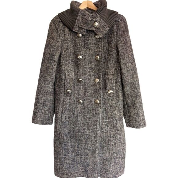 CK spring fall military belted  thick wool coat size 6 marled taupe - Picture 2 of 13